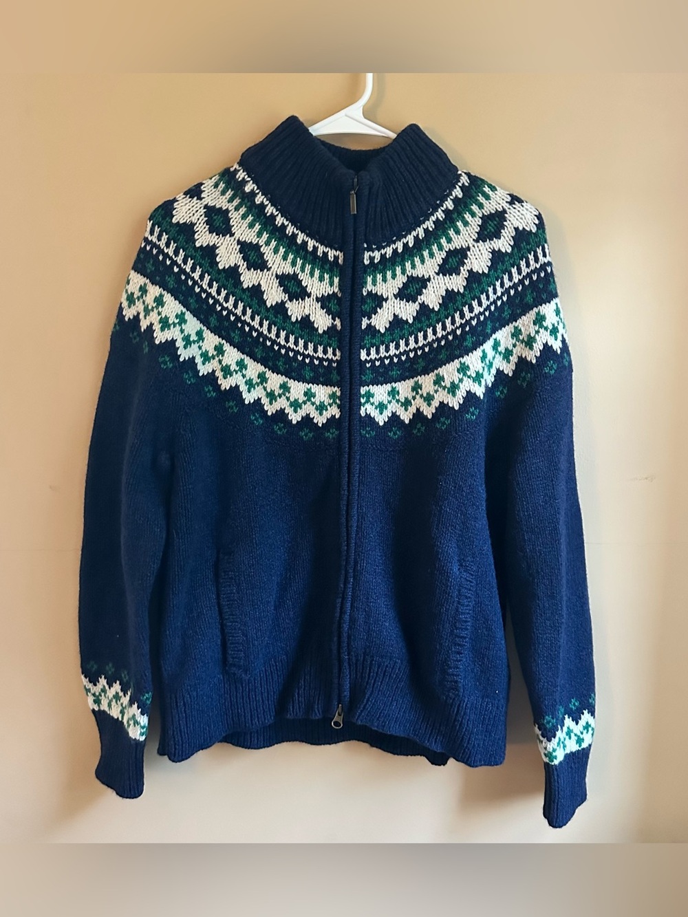 L.L. Bean Vintage Womens XL Petite Lambswool Fair Isle Full Zip Cardigan Sweater